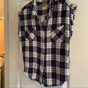 SALE 2/$20 JACHS Girlfriend short dolman cap sleeve plaid button up top sz L